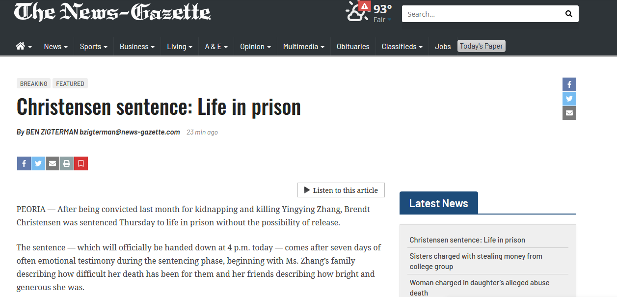 章瑩穎案迎來最終裁決，被告判終身監(jiān)禁